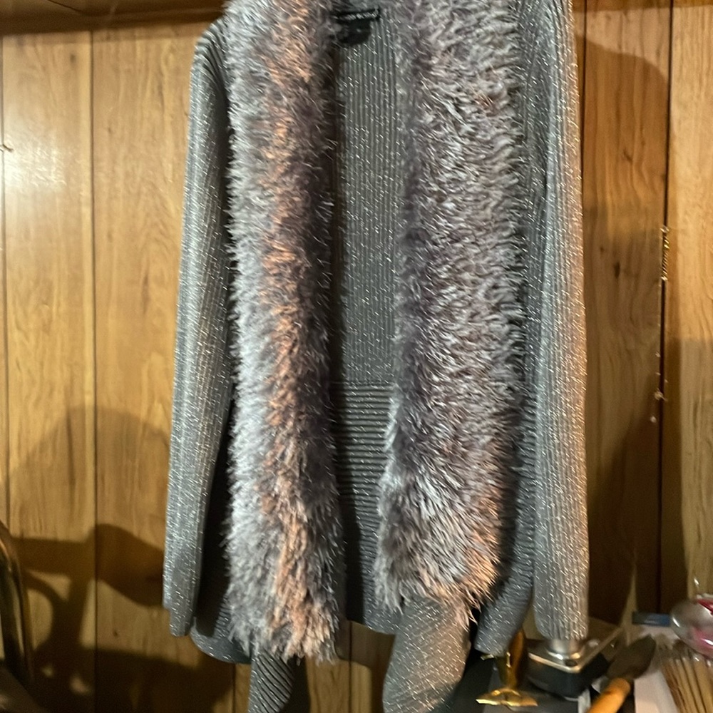 only worn once.Silver and gray sweater jacket
